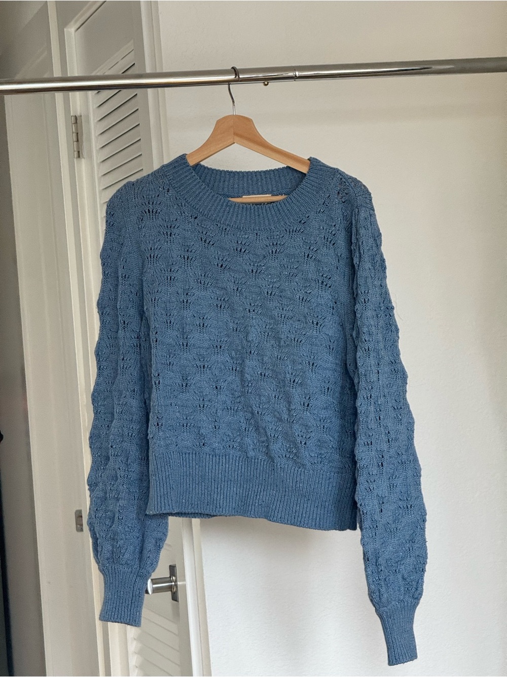 Spell Blue Pointelle Knit Sweater, Size L, 100% cotton